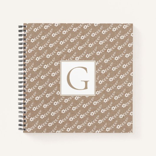 Weiße Blume Muster und Monogramm rustikal Notizblock (Vorderseite)