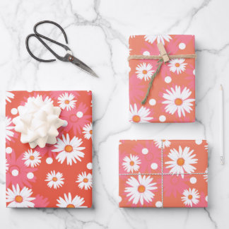 Weiße Blume - orangefarbene Papierblätter Geschenkpapier Set