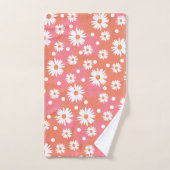 Weiße Blume - orangefarbenes Feld Badhandtuch Set (Handtuch)