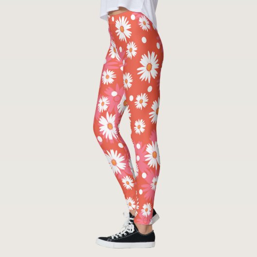 Weiße Blume - orangefarbenes Feld Leggings (Links)