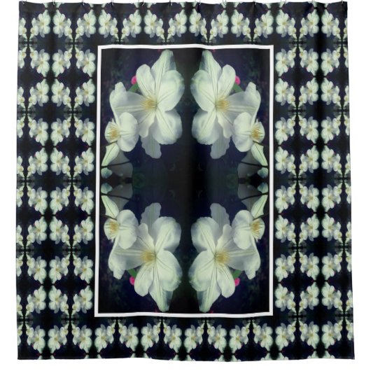 Weiße Blume Pair Abstraktes Blumenmuster Duschvorhang (Vorderseite)