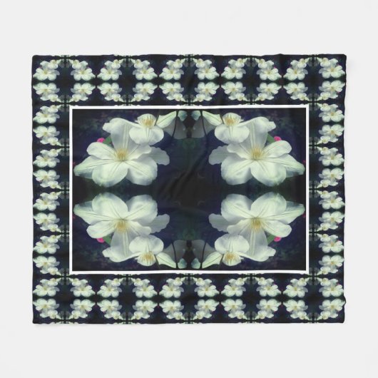 Weiße Blume Pair Abstraktes Blumenmuster Fleecedecke (Vorderseite (Horizontal))