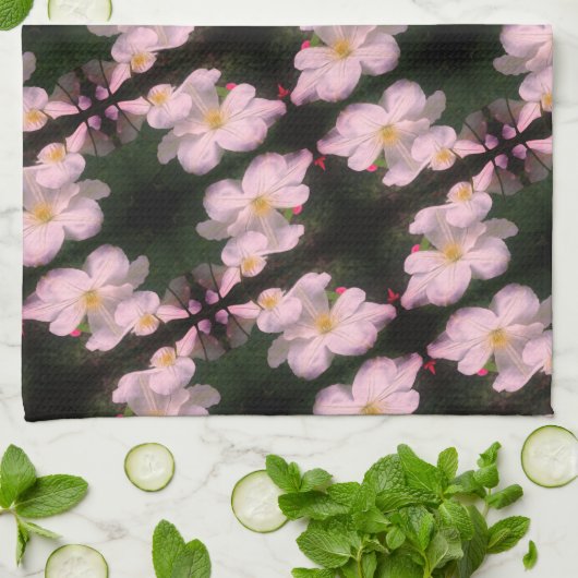 Weiße Blume Pair Abstraktes Blumenmuster Geschirrtuch (Gefaltet)