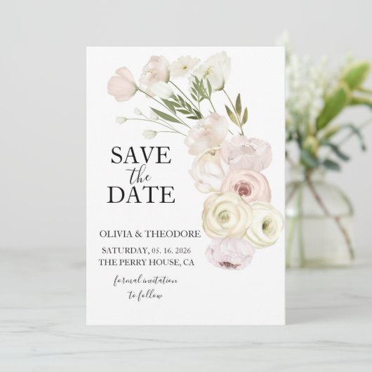 Weiße Blume Pampas Gras Grünpflanzen Sukkulent Save The Date (Stehend Vorderseite)