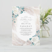 Weiße Blume Pampas Grass Geburtstag Einladung (Stehend Vorderseite)