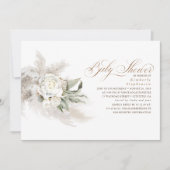 Weiße Blume Pampas Grass Grünpflanzen Kinderdusche Einladung (Vorderseite)