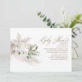 Weiße Blume Pampas Grass Grünpflanzen Kinderdusche Einladung (Stehend Vorderseite)