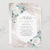 Weiße Blume Pampas Grass Kinderdusche Einladung (Vorne/Hinten)