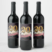 Weiße Blume Rosa Band 20. Hochzeitstag Weinetikett (Flaschen)
