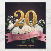 Weiße Blume Rosa Band 20. Hochzeitstag Weinetikett (Einzelnes Label)