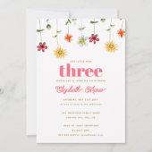 Weiße Blume Rosa Gelbes Rotes Mädchen Geburtstag Einladung (Vorderseite)