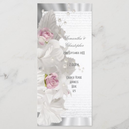 Weiße Blume rosa Rosen Kirchenhochzeitsprogramm Programm (Vorderseite)