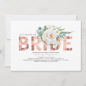 Weiße Blume Rose Brautparty Gold und Grün Einladung (Vorderseite)