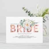 Weiße Blume Rose Brautparty Gold und Grün Einladung (Stehend Vorderseite)