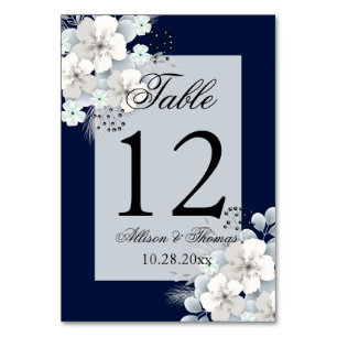 weiße Blume Sakura Marineblau Tischnummer