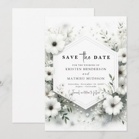 Weiße Blume Save The Date (Vorne/Hinten)