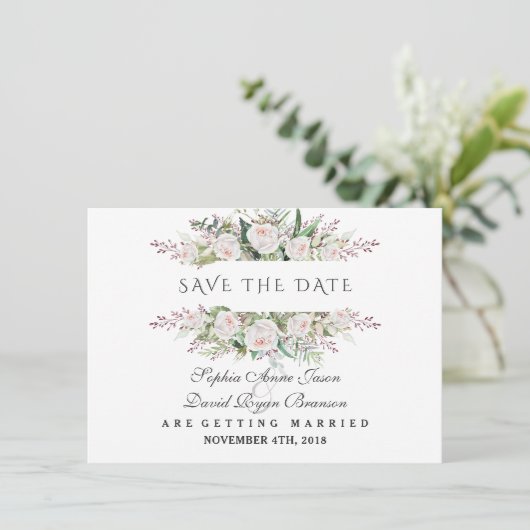 Weiße Blume Save the Date (Stehend Vorderseite)