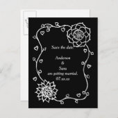 Weiße Blume Schwarze Save the Date Postkarten höre (Vorne/Hinten)