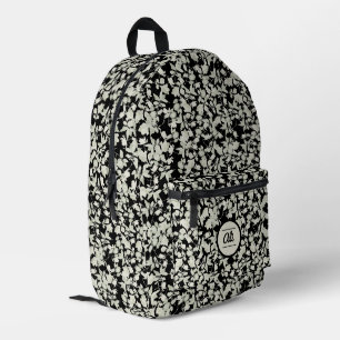Weiße Blume, schwarzer Hintergrund Bedruckter Rucksack