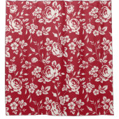 Weiße Blume Silhouette auf rotem Hintergrund. Seam Duschvorhang (Vorderseite)