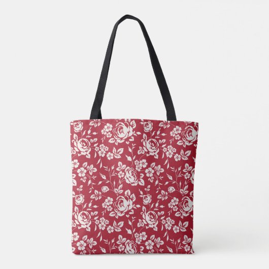 Weiße Blume Silhouette auf rotem Hintergrund. Seam Tasche (Rückseite)
