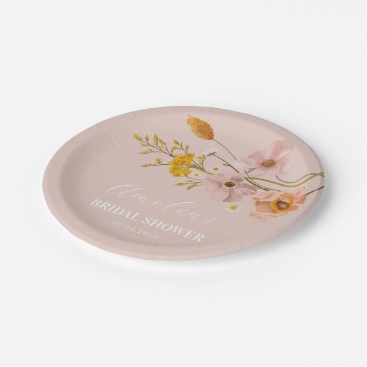 Weiße Blume Tafel, rosa Bohemische Papierplatte Pappteller (Schrägansicht)