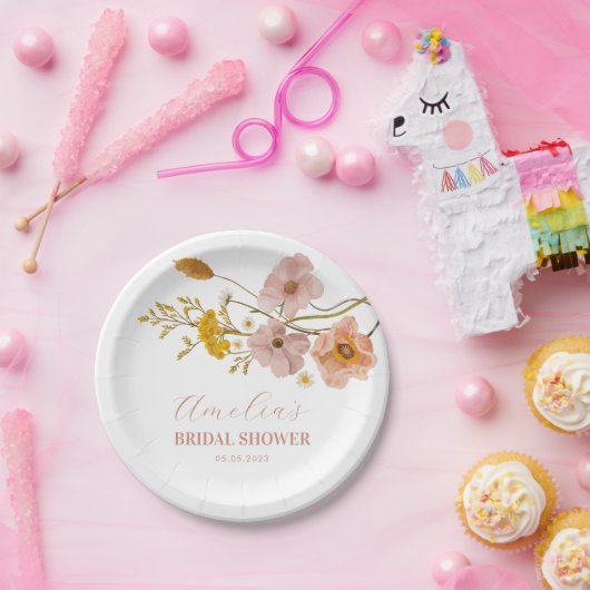 Weiße Blume Tafel, rosa Bohemische Papierplatte Pappteller (Party)