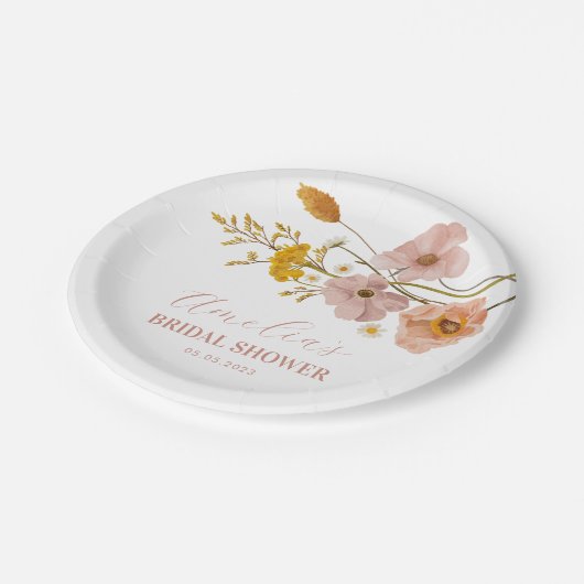 Weiße Blume Tafel, rosa Bohemische Papierplatte Pappteller (Schrägansicht)