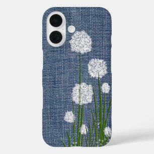 Weiße Blume über Denim iPhone 16 Hülle