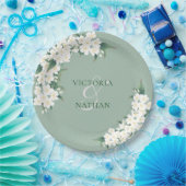 Weiße Blume über die Hochzeit von Green Chinoiseri Pappteller (Party)