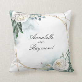 Weiße Blume und Aquarellgrün Eleganter Chic Kissen