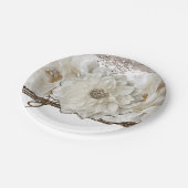 Weiße Blume und Birken Rustikales Glam Brautparty Pappteller (Schrägansicht)