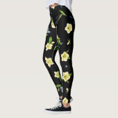 Weiße Blume und blaues Blütenmuster Leggings (Links)