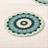 Weiße Blume und Cerulean Blue Mandala Runder Pappuntersetzer (Angewinkelt)