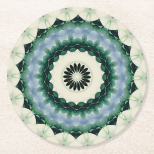 Weiße Blume und Cerulean Blue Mandala Runder Pappuntersetzer