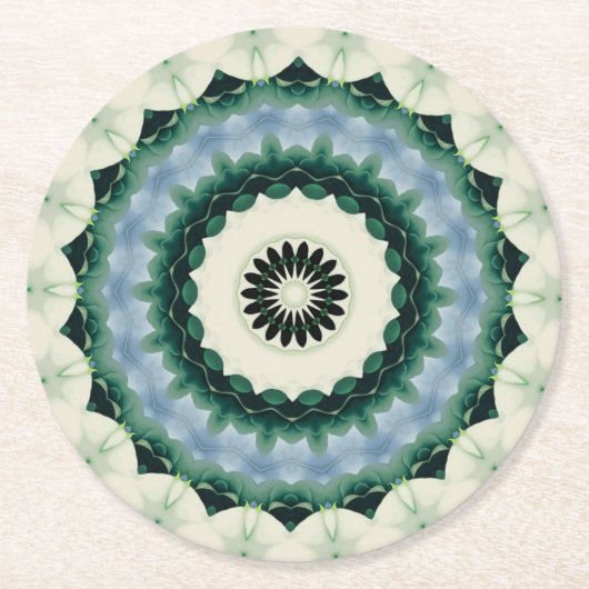 Weiße Blume und Cerulean Blue Mandala Runder Pappuntersetzer (Vorderseite)