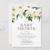 Weiße Blume und Creme Elegante Babydusche Einladung (Vorderseite)
