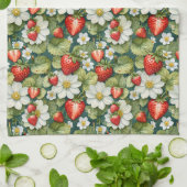 Weiße Blume und Erdbeere Geschirrtuch (Gefaltet)