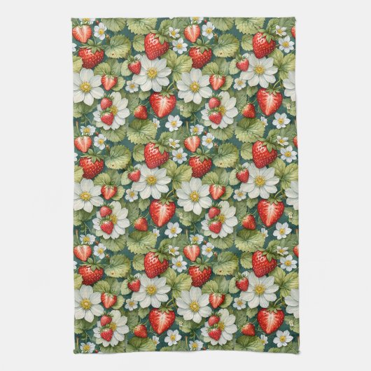 Weiße Blume und Erdbeere Geschirrtuch (Vertikal)
