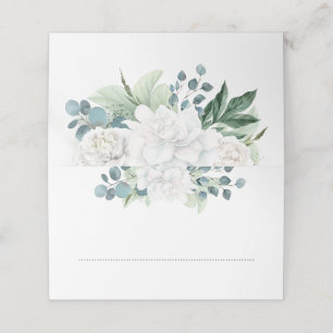 Weiße Blume und Eukalyptus Aquarellfarben Platzkarte