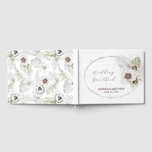 Weiße Blume und Federn Gästebuch (Voll)