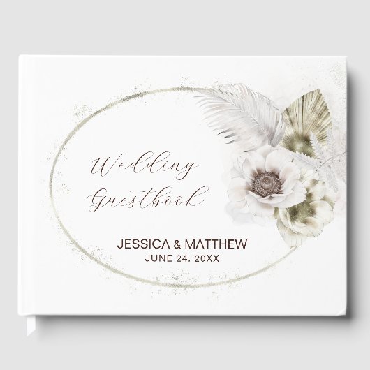 Weiße Blume und Federn Gästebuch (Vorderseite)