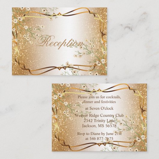 Weiße Blume und Gold Glitzer Begleitkarte (Vorne/Hinten)