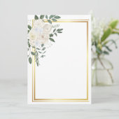 Weiße Blume und goldener Rahmen Einladung (Stehend Vorderseite)