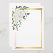 Weiße Blume und goldener Rahmen Einladung (Vorne/Hinten)