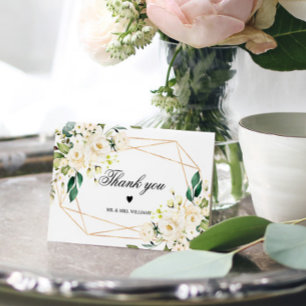 Weiße Blume und Goldrahmen Dankeskarte