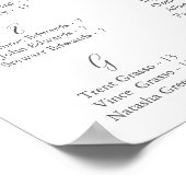 Weiße Blume und grüne alphabetische Sitzkarte Poster (Ecke)