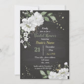 Weiße Blume und grüne Blätter Brautparty Einladung (Vorderseite)