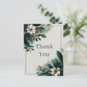 Weiße Blume und grüne Blätter Danke Karte (Stehend Vorderseite)