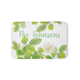 Weiße Blume und Grüne Blätter Garten Badematte